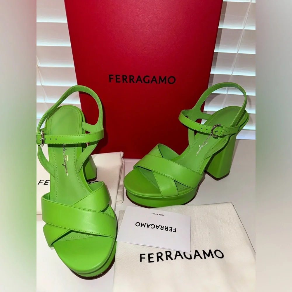 Ferragamo Sonya Heel in Lime - Picture 2 of 13